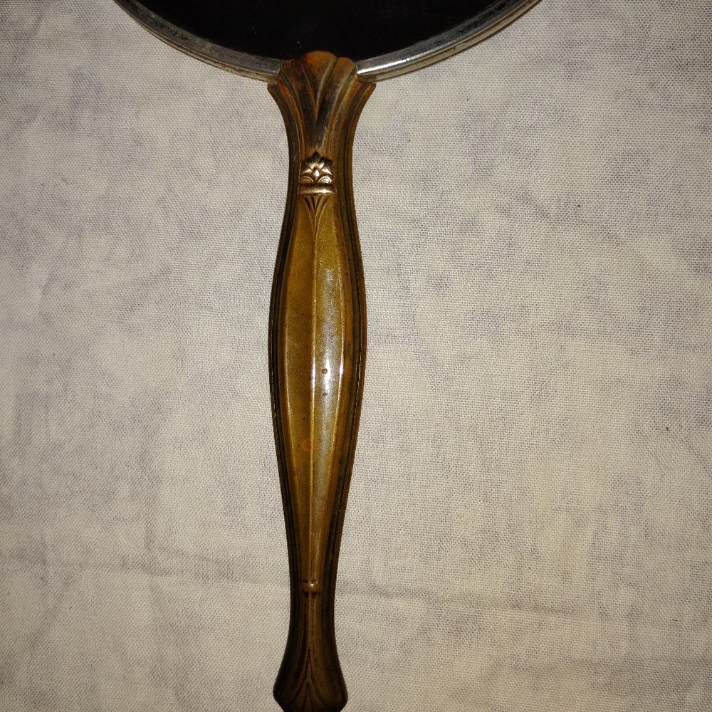 Vintage Hand Held Mirror Beautiful Golden Brassy Color Estate Sale Find - Picture 12 of 15